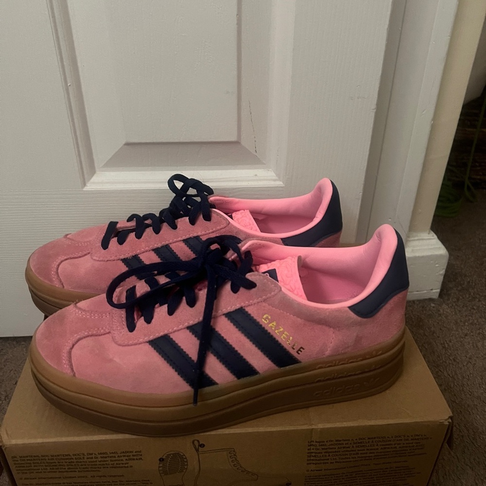 Adidas Pink and Navy Platform Gazelle sneakers